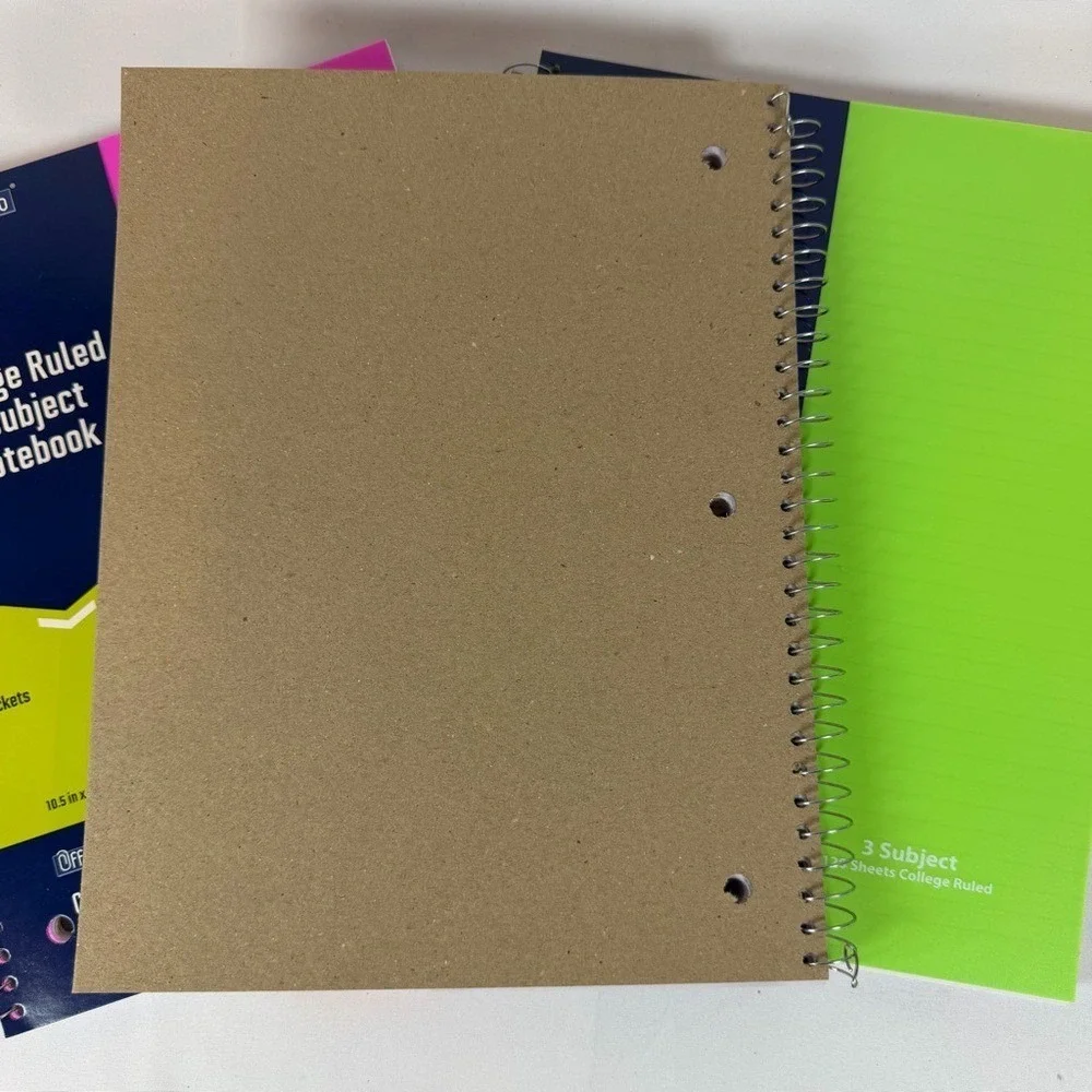 OfficeHub 3 Subject Spiral Notebooks College Ruled 120 Sheets 4 Pockets 3 Pack